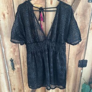 Xhilaration lace beach cover-up featuring a deep V-neck and pink tassel Vacation